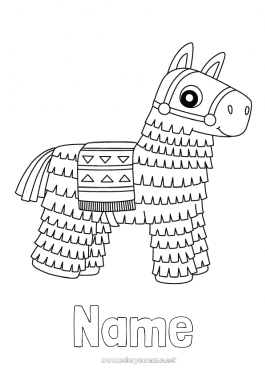 Coloring page to print Horse Mexico Easy coloring pages Farm animals Cinco de Mayo Piñata