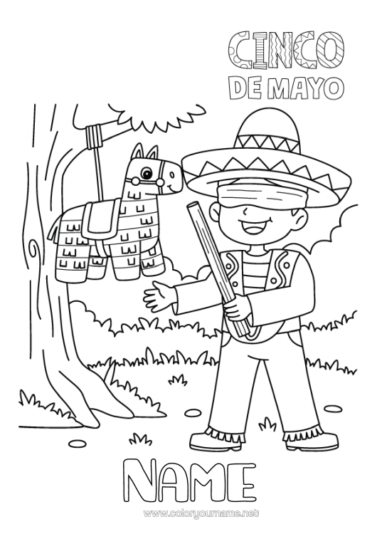 Colouring page to print Mexico Fifth Of May Piñata Sombrero