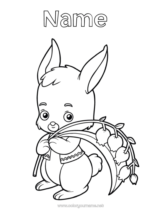 Colouring page to print Flowers Spring Rabbit Animal Lily Of The Valley 1St May Forest Animals