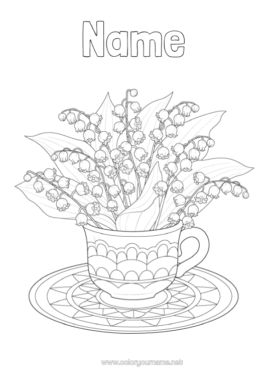 Colouring page to print Flowers Spring Mug Lily Of The Valley Drink 1St May