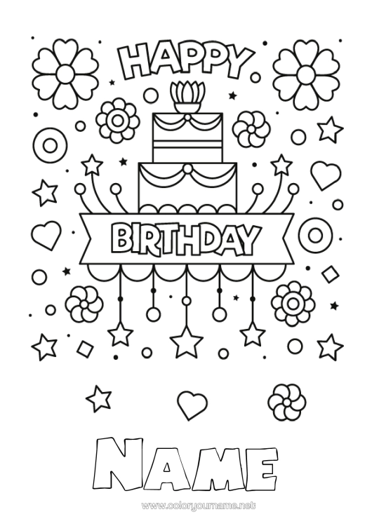 Colouring page to print Cake Birthday