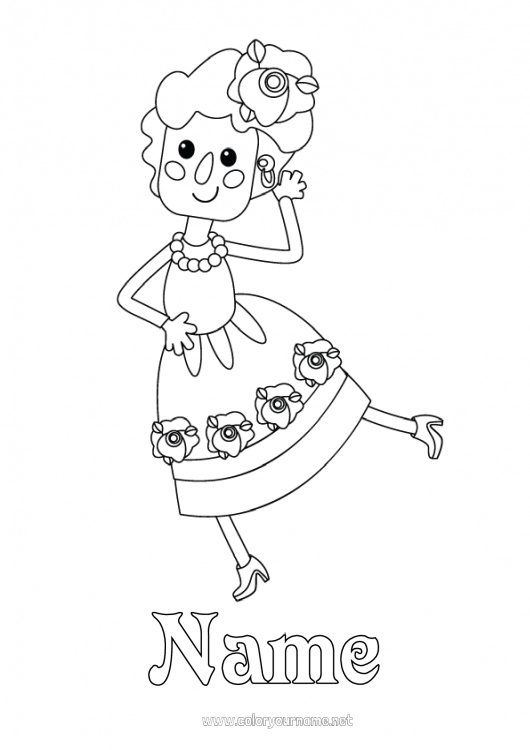 Coloring page to print Grandma Dance Spain Mexico Cinco de Mayo World Music Day Artistic sports