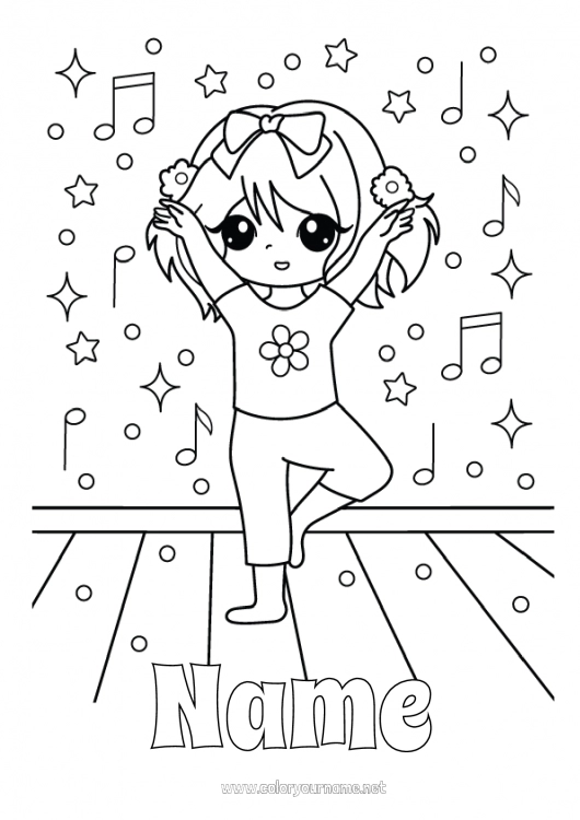 Coloring page to print Sport Dance Girl Music World Music Day Artistic sports