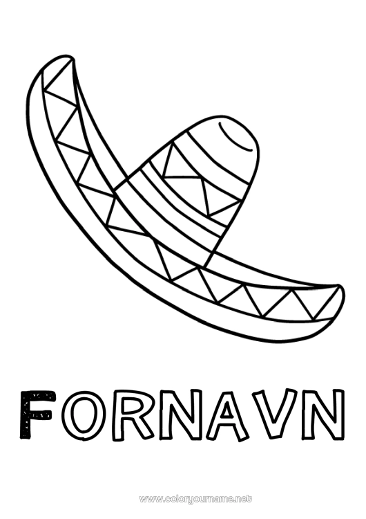 Farvelægningssiden til udskrivning Hat Mexiko Nem farvelægning Cinco de Mayo Sombrero