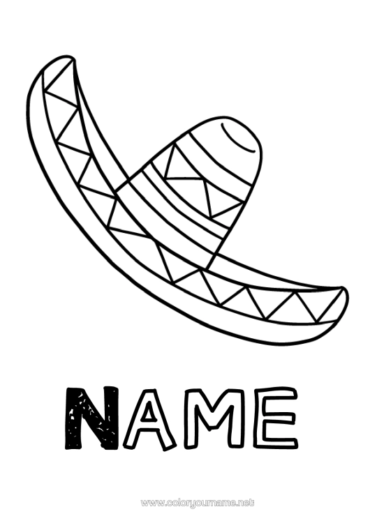 Colouring page to print Hat Mexico Easy Colouring Pages Fifth Of May Sombrero