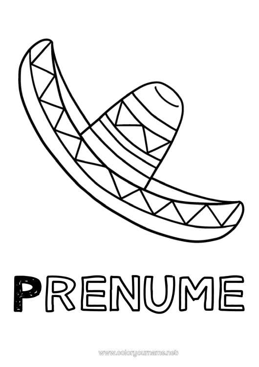 Pagină de colorat de imprimat Pălărie Mexic Desene de colorat ușoare Cinco de Mayo Sombrero