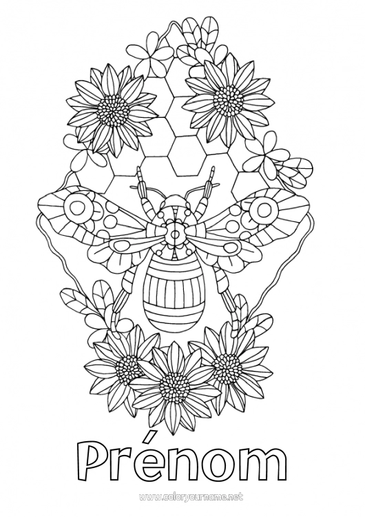 Coloriage à imprimer Fleurs Animal Guêpe Marguerite Insectes