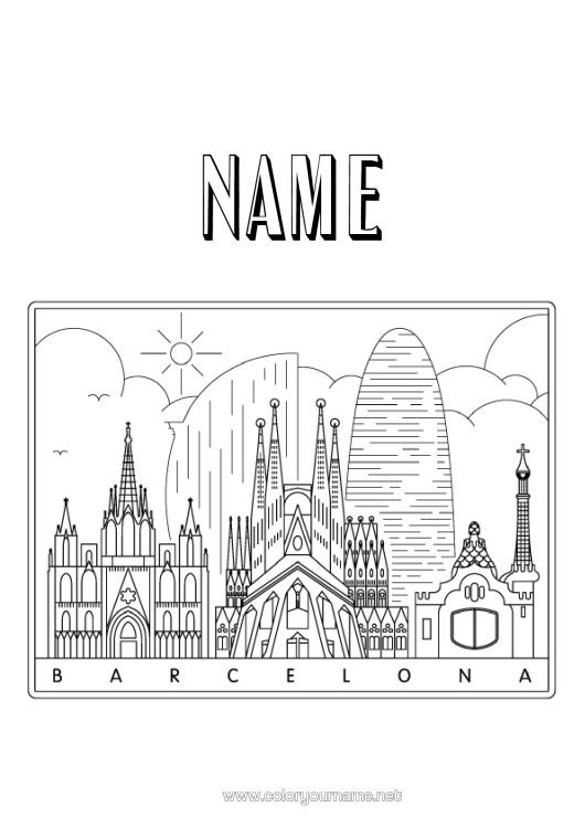 Colouring page to print Spain Barcelona