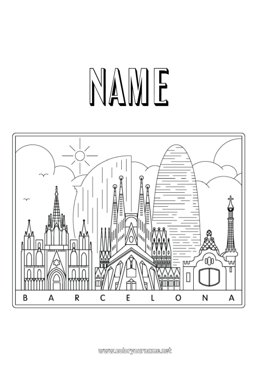 Coloring page to print Spain Barcelona