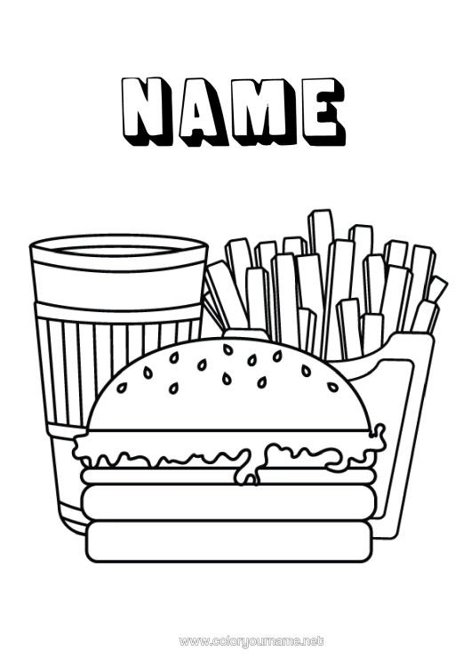 Colouring page to print Food United States Of America Drink Fizz Easy Colouring Pages Hamburger