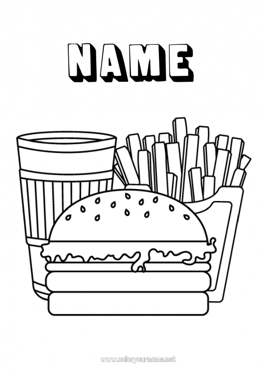 Coloring page to print Food USA Drinks Soda Easy coloring pages Hamburger