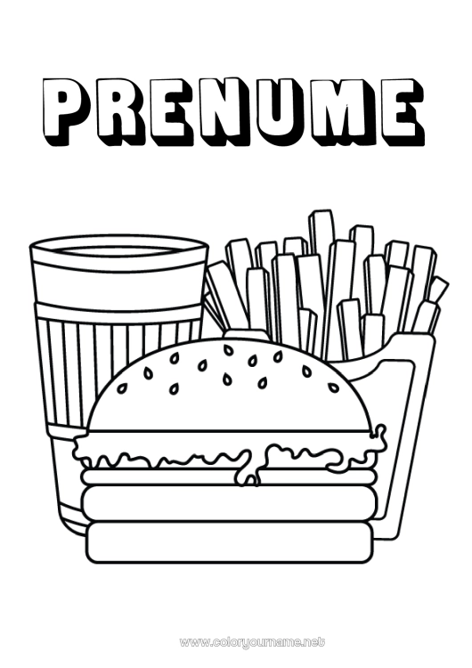 Pagină de colorat de imprimat Mâncare SUA Băutură Soda Desene de colorat ușoare Hamburger
