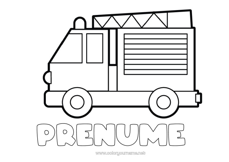 Pagină de colorat de imprimat Vehicule Pompier Desene de colorat ușoare Camion de pompieri Vehicule de salvare și urgență Meserii în domeniul securității