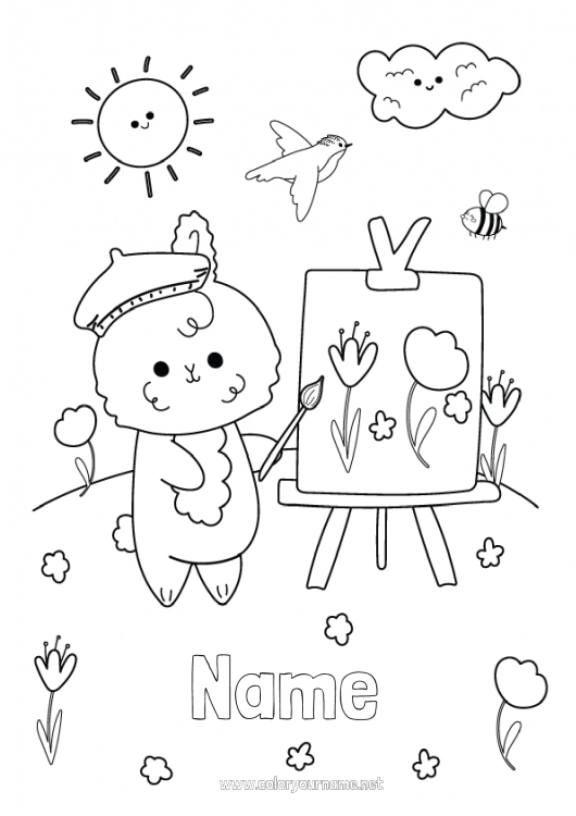 Coloring page to print Art Kawaii Spring Sun