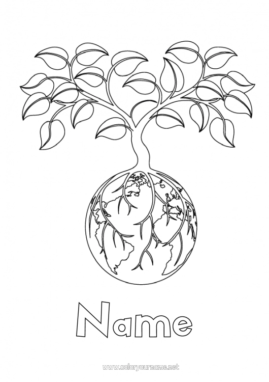 Coloring page to print Ecology Earth Earth Day