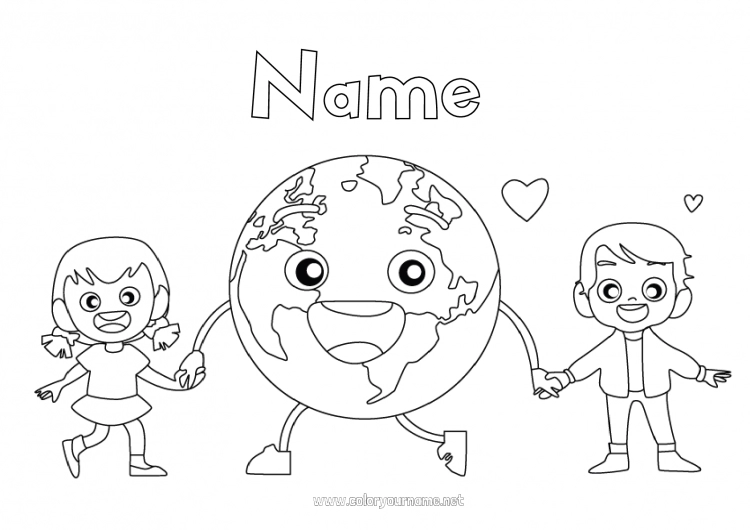 Coloring page to print Girl Boy Ecology Child Intermediate coloring pages Earth Earth Day