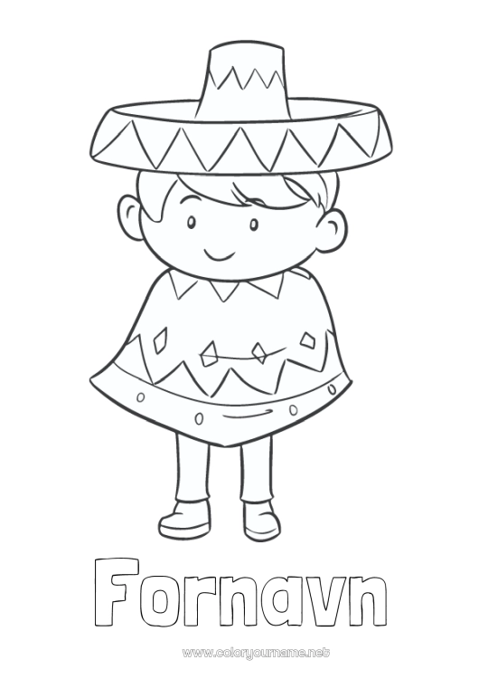 Farvelægningssiden til udskrivning Dreng Mexiko Cinco de Mayo Sombrero