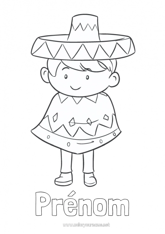 Coloriage à imprimer Garçon Mexique Cinco de Mayo Sombrero