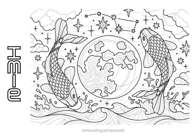 Kolorowanka do wydruku Spokojny i zen Mandala Zwierzę Karp Koi Szansa Złożone kolorowanki Ziemia Zwierzęta morskie lub wodne Dzień Ziemi