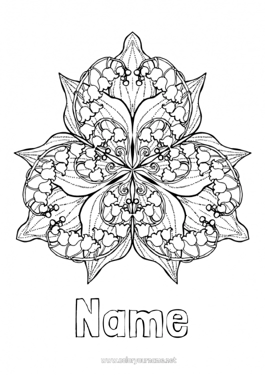 Coloring page to print Flowers Mandala Spring Lily of the valley 1st may