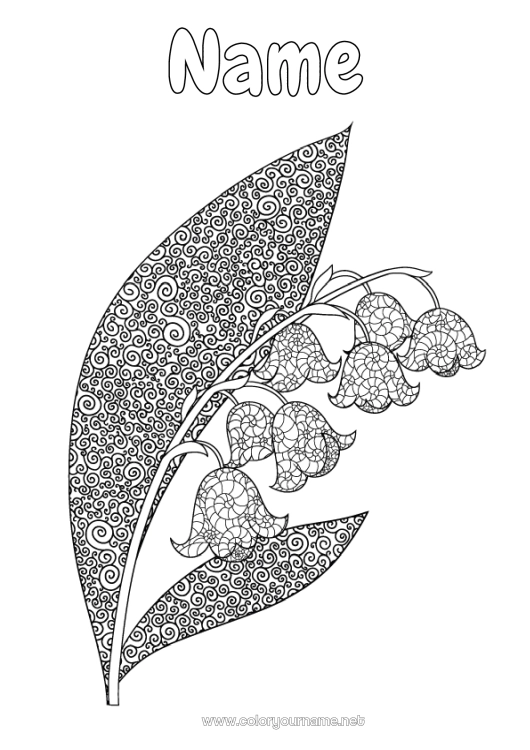 Coloring page to print Flowers Mandala Spring Lily of the valley Zentangle 1st may