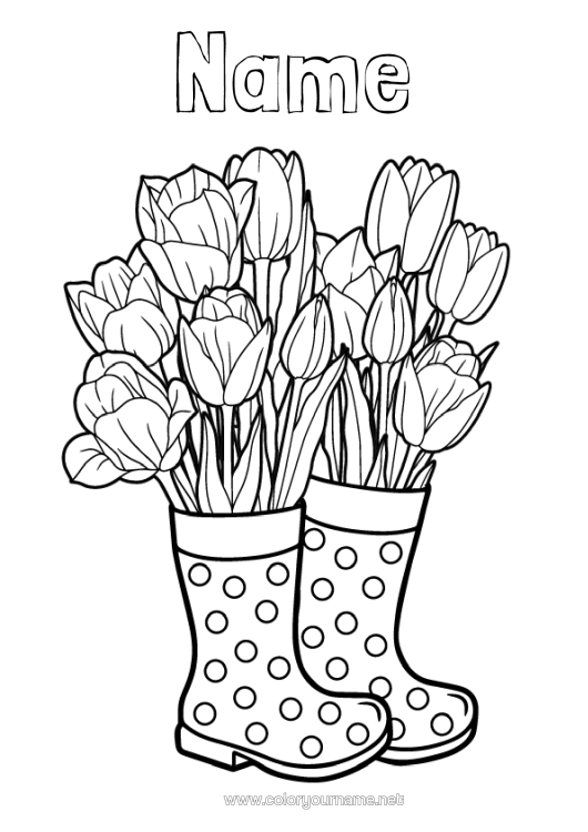 Colouring page to print Flowers Spring Tulip Boots