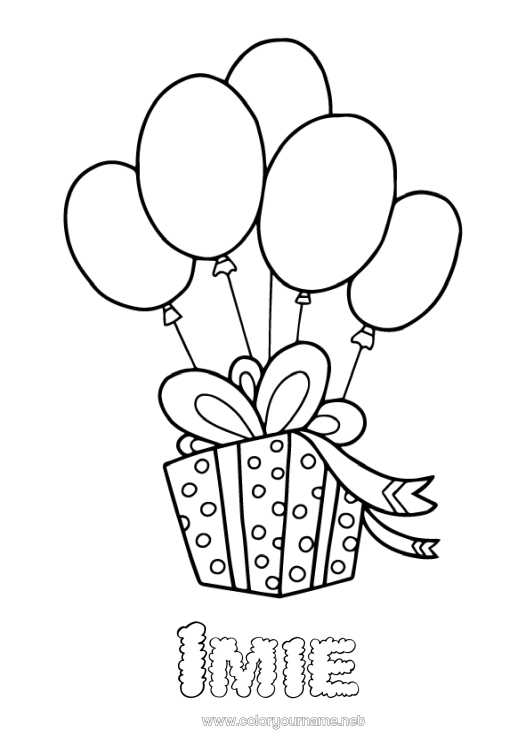 Kolorowanka do wydruku Prezenty Urodziny Balony Łatwe kolorowanki