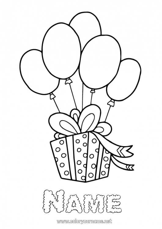 Coloring page to print Gifts Birthday Balloons Easy coloring pages