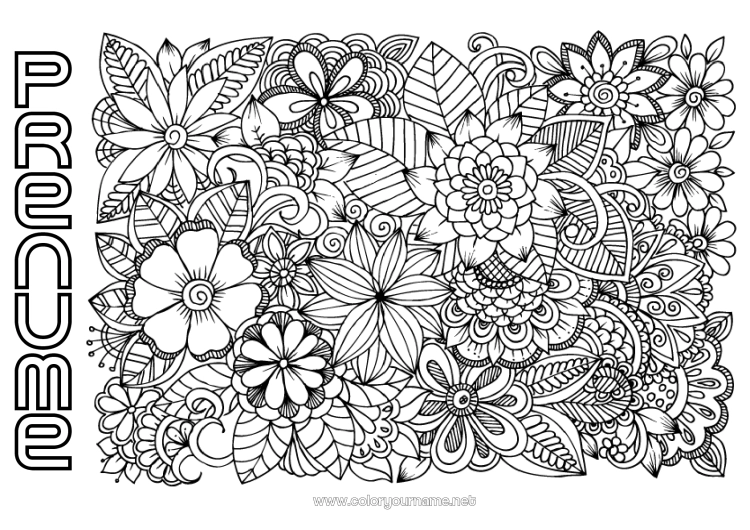 Pagină de colorat de imprimat Flori Liniștit și zen Mandala Anti-stres