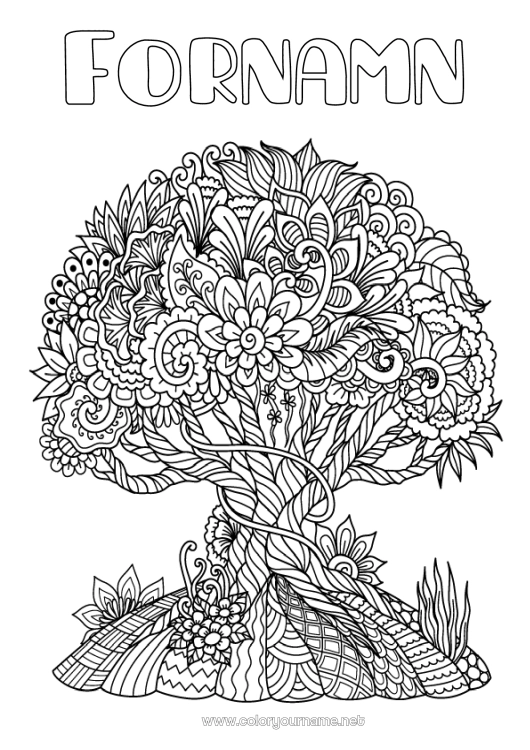 Färgläggningssida att skriva ut Lugn och zen Mandala Träd Komplexa målarbilder Antistress