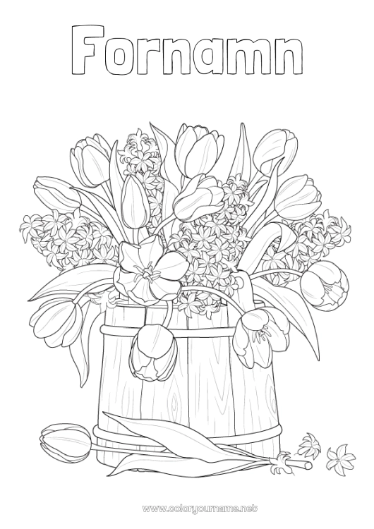 Färgläggningssida att skriva ut Blommor Vår Tulpan Hyacint