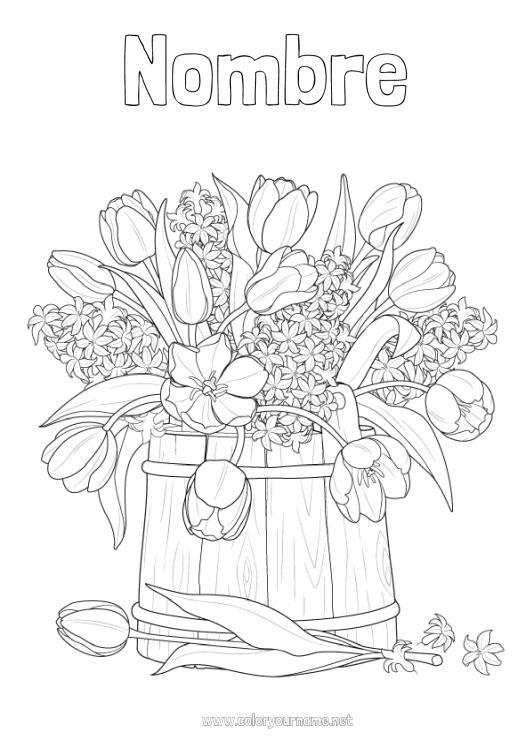 Dibujo para colorear para imprimir Flores Primavera Tulipán Jacinto