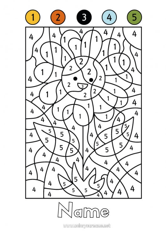 Coloring page to print Flowers Number Summer Coloring by numbers Children's activities Sunflower