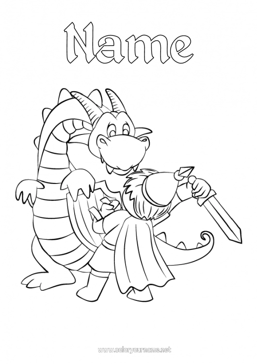 Coloring page to print Dragon Knight Dragons, unicorns and fantastic animals Saint George