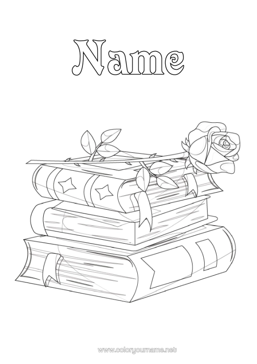 Colouring page to print Flowers Spain Rose Book Saint George Reading