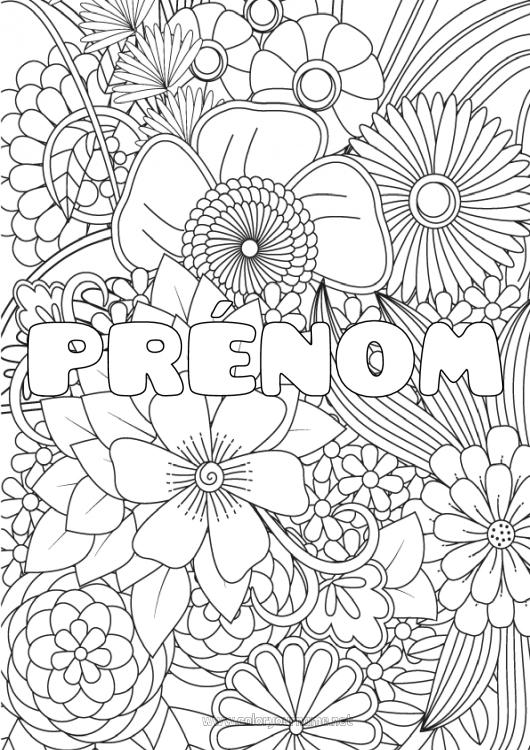 Coloriage à imprimer Fleurs Nom décoré Anti-stress