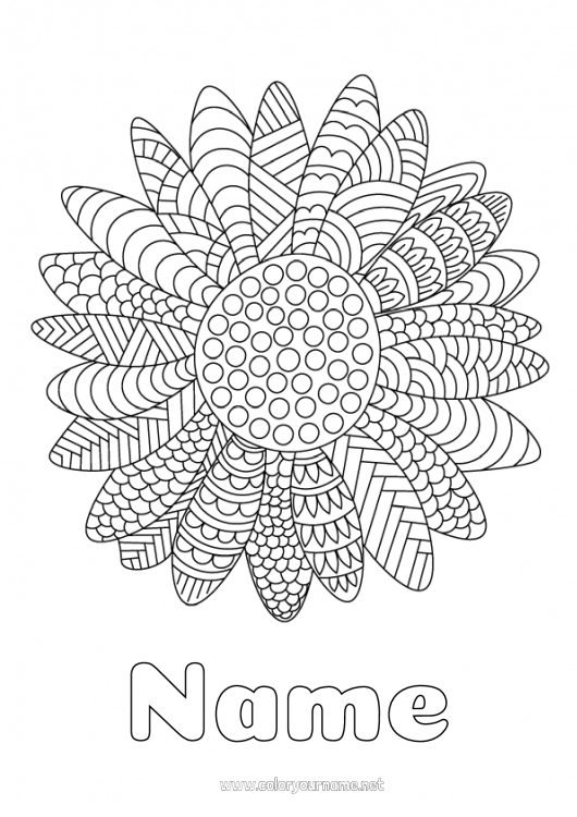 Coloring page to print Flowers Sunflower Complex coloring pages Zentangle