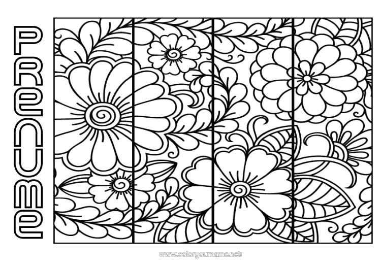 Pagină de colorat de imprimat Flori Semn de carte Anti-stres