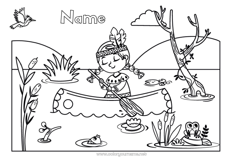 Coloring page to print Boat Native Americans Maritime vehicles