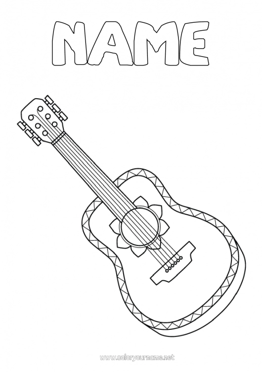 Coloring page to print Music Intermediate coloring pages Cinco de Mayo World Music Day Guitar Musical instruments