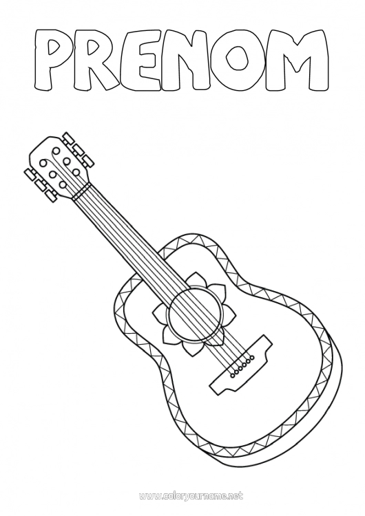 Coloriage à imprimer Musique Coloriages intermédiaires Cinco de Mayo Fête de la musique Guitare Instruments de musique