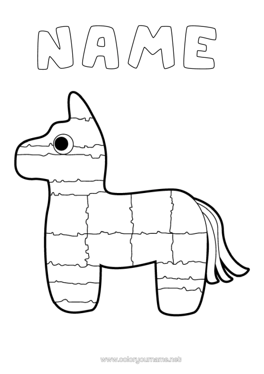 Colouring page to print Birthday Easy Colouring Pages Fifth Of May Piñata