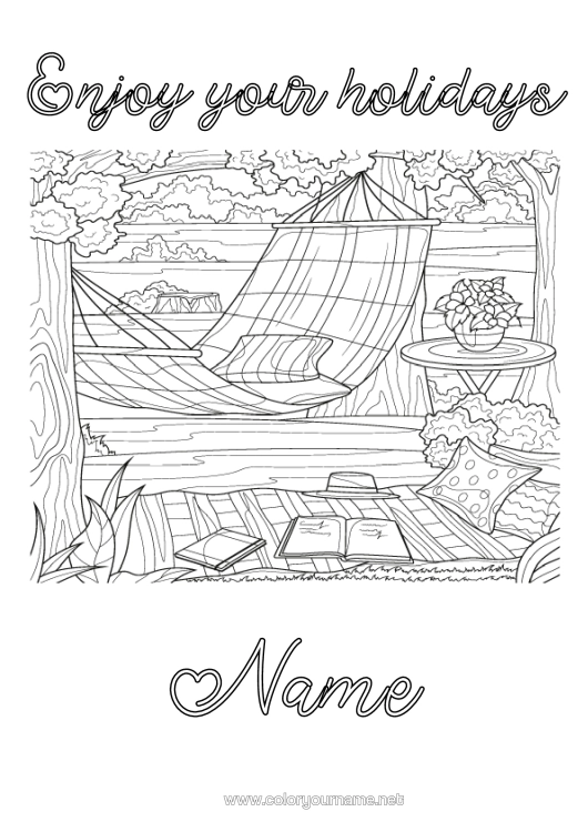 Colouring page to print Holidays Complex Colouring Pages Hammock