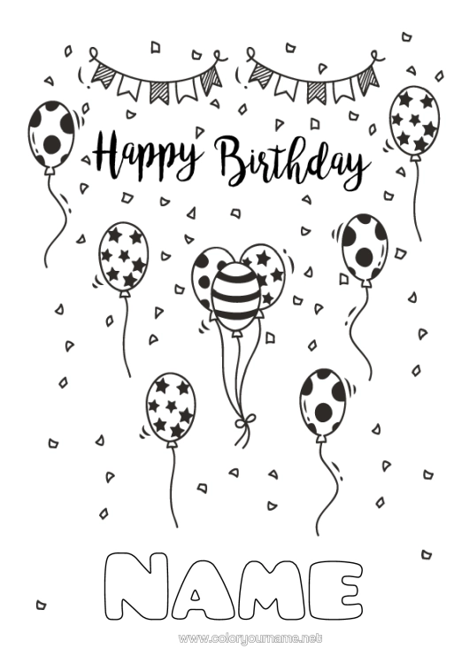 Colouring page to print Birthday Balloons Intermediate Colouring Sheets Happy Birthday Message