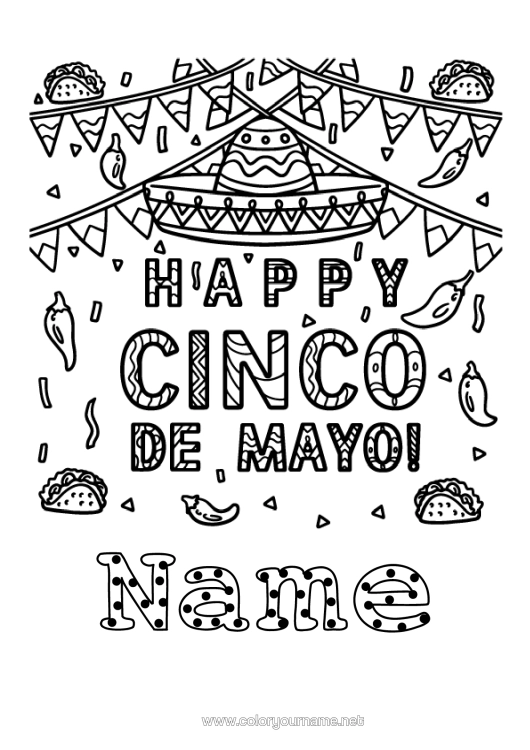 Colouring page to print Hat Mexico Fifth Of May Sombrero