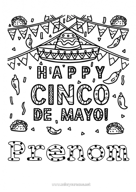 Coloriage à imprimer Chapeau Mexique Cinco de Mayo Sombrero