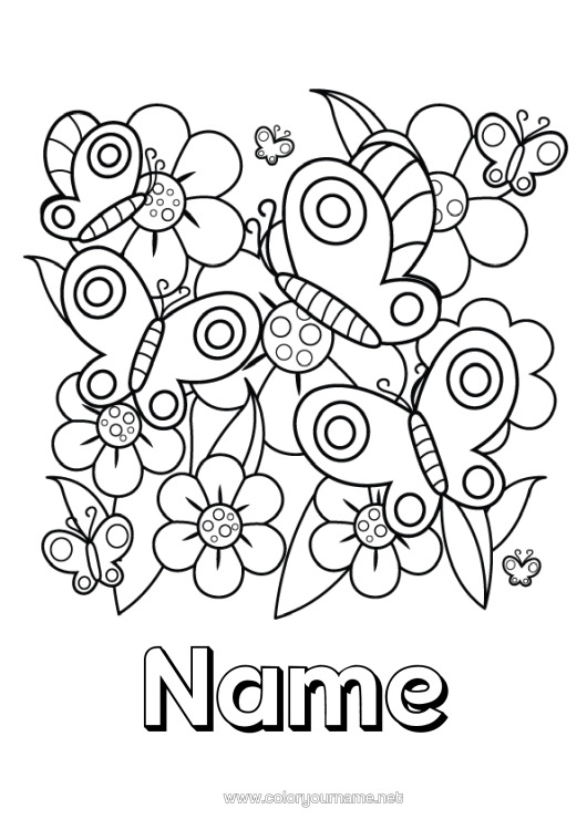 Colouring page to print Spring Butterfly Animal Intermediate Colouring Sheets Insects
