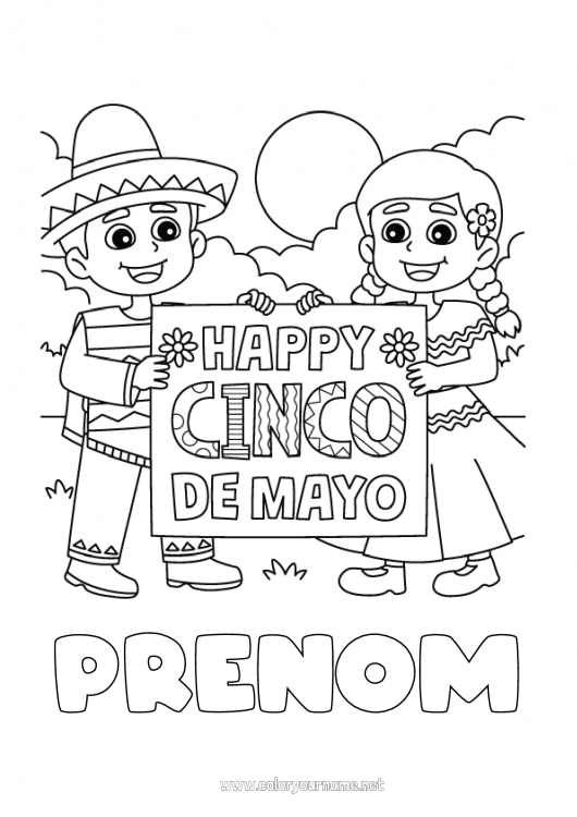 Coloriage à imprimer Mexique Coloriages intermédiaires Cinco de Mayo Sombrero