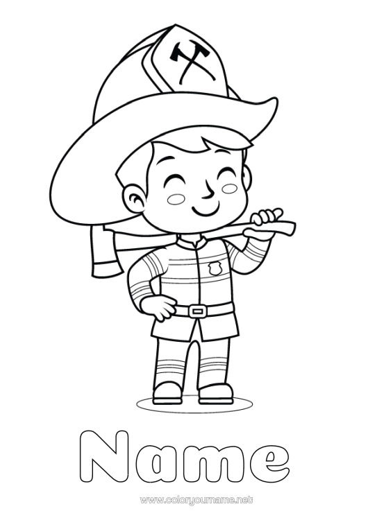 Colouring page to print Firefighter Easy Colouring Pages Security Occupations