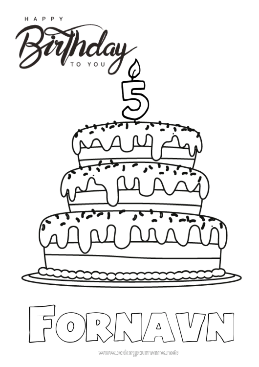 Farvelægningssiden til udskrivning Stearinlys Kage Fødselsdag Nem farvelægning Tillykke med fødselsdagen! Tilpasselig aldersfejring